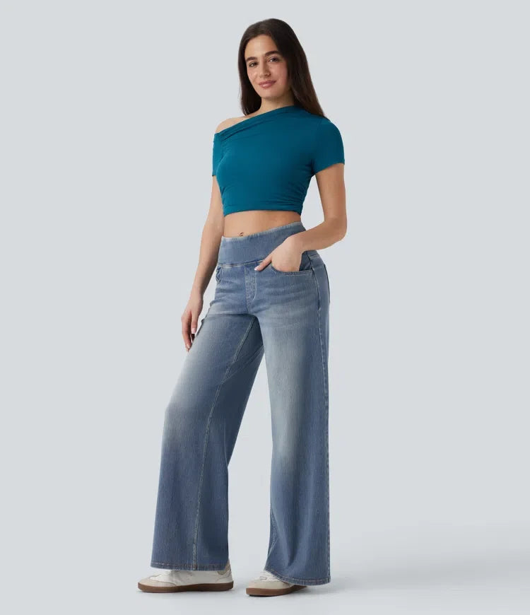 Halara Flex med medelhög midja magkontroll för vardag baggy jeans med fickor