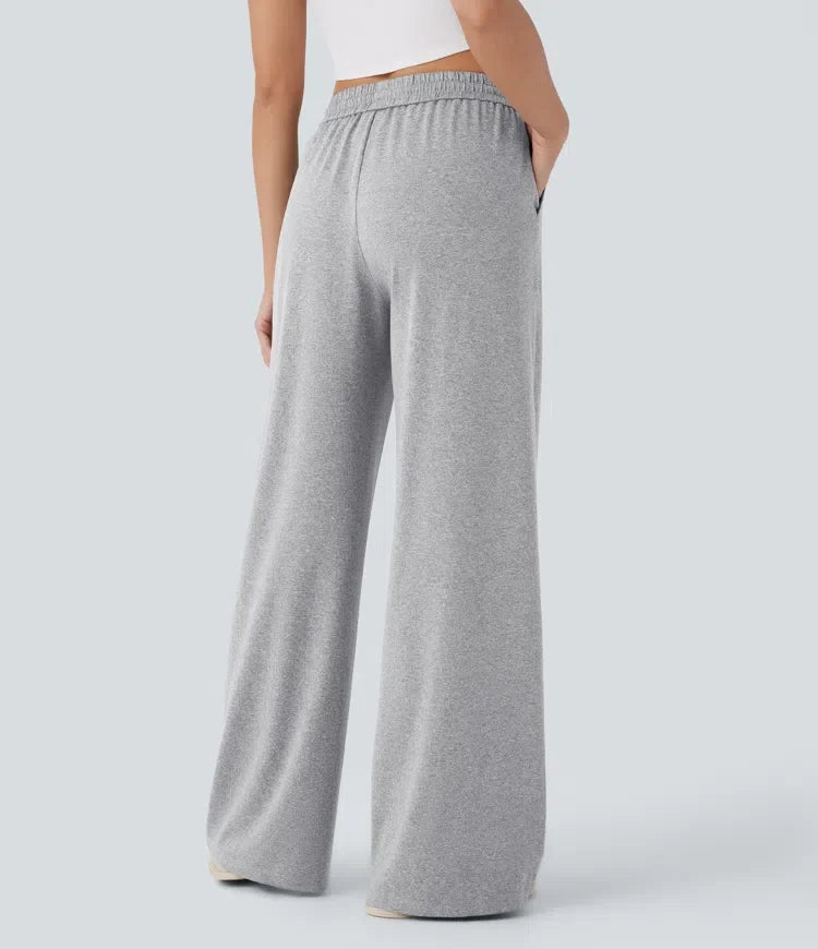 Med hög midja dragsko ficka vida ben baggy vardagsbyxor