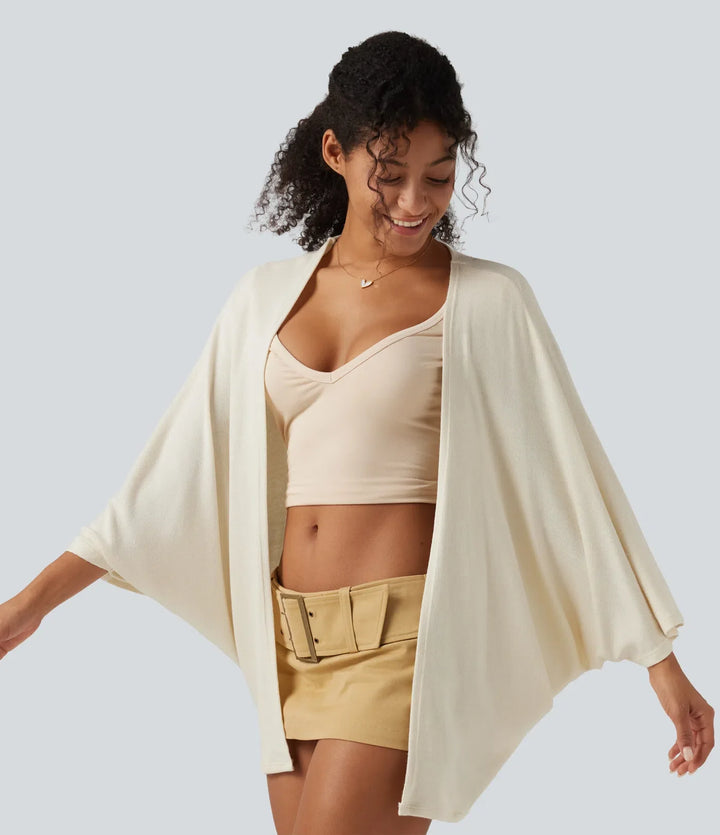 Öppen front fladdermus 3/4 ärm vardaglig cardigan