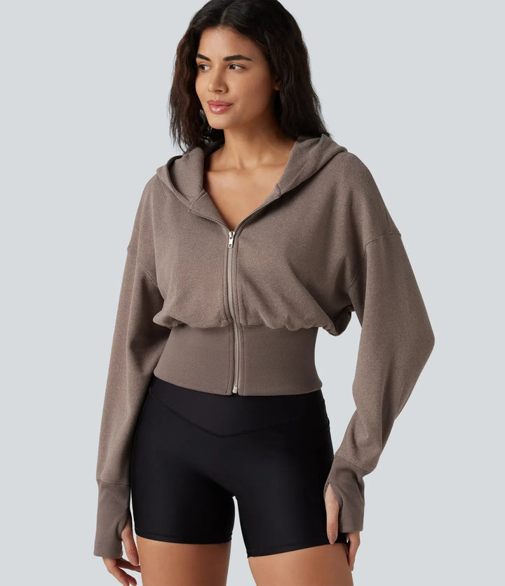 Med huva lång raglanärm tumhål vardaglig sweatshirt