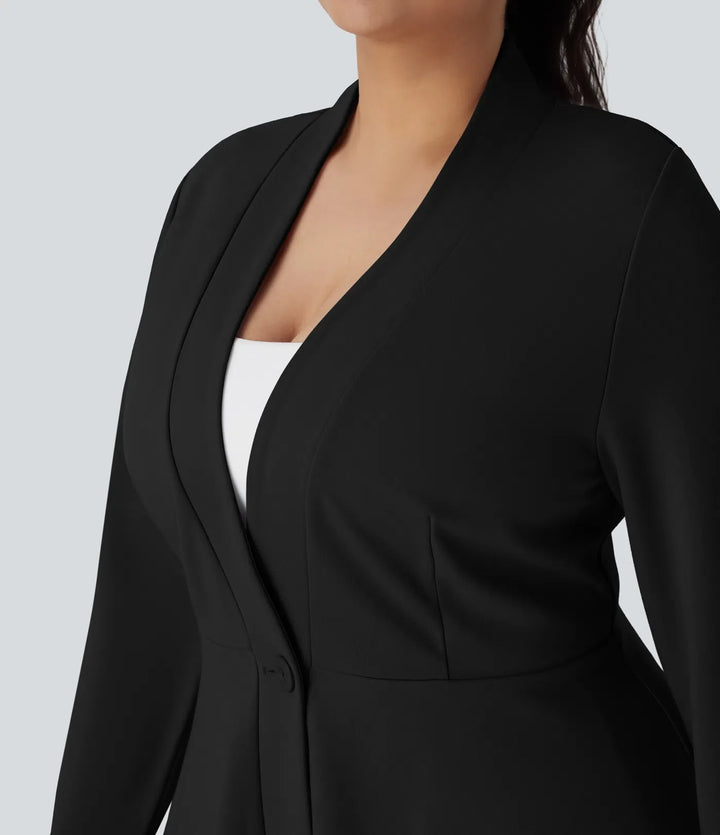 Plusstorlek V-ringad långärmad enkel front peplum-arbetsjacka