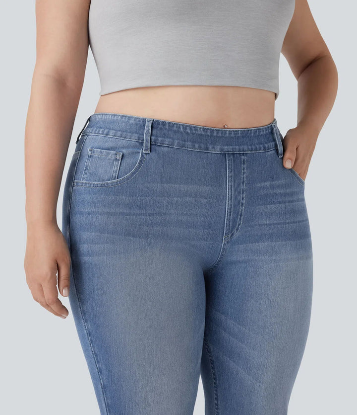 Plusstorlek Lyckera Flex högmidjad tvättad vardaglig bootcut-jeans med fickor