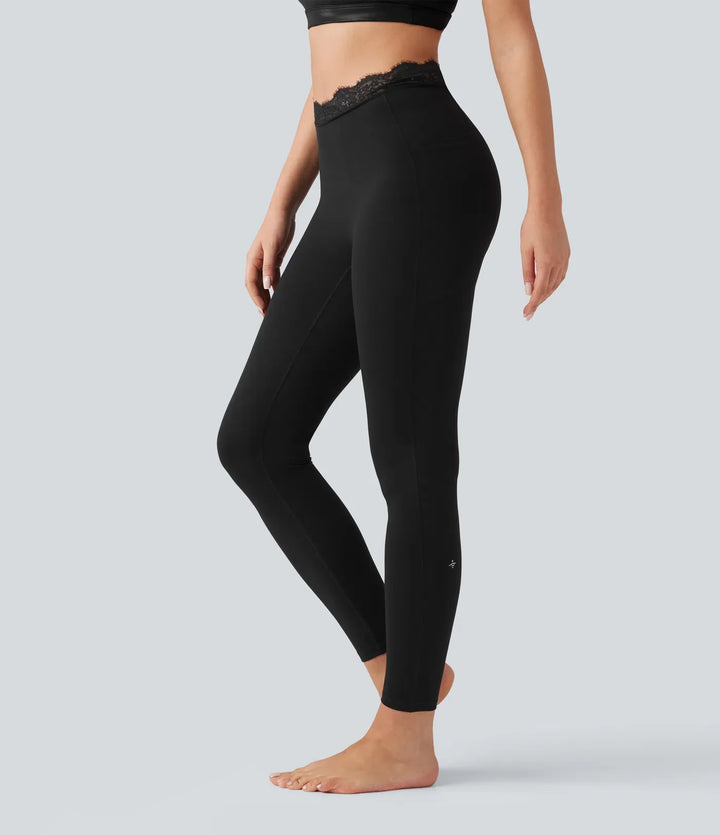 Halara UltraSculpt V-formad med hög midja kontrastspets yogaleggings med fickor