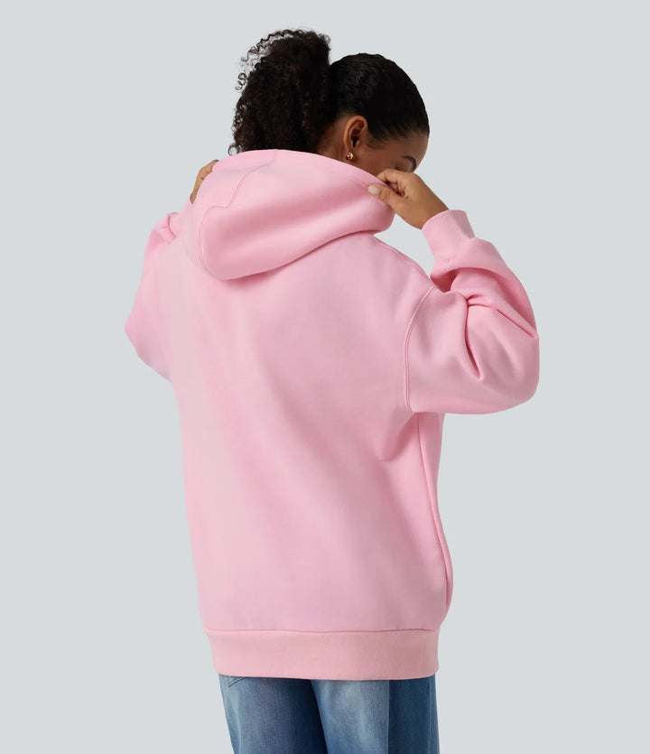 Med huva rund hals långärmad vardaglig sweatshirt med ficka
