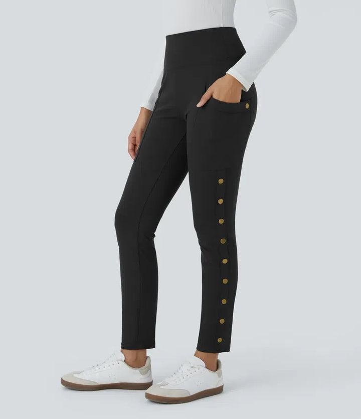 DayStretch högmidjad dekorativ ficka skinny ankel längd vardagsbyxor