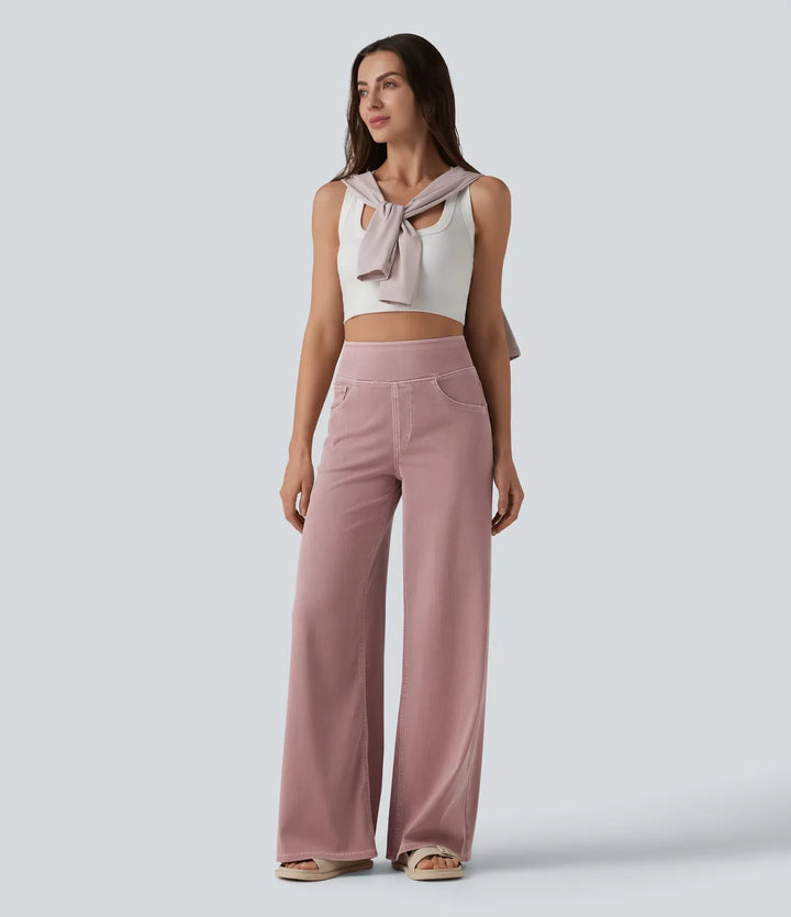 Halara Flex med hög midja vida ben färgglad vardagsjeans med fickor