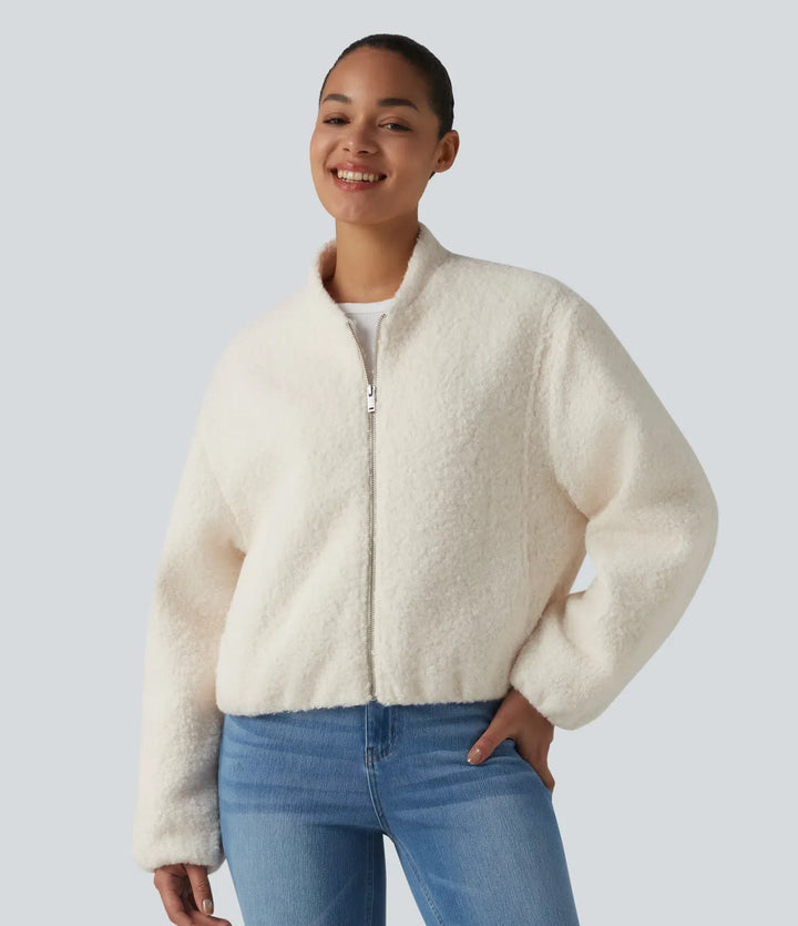 Dragkedjegylf vardaglig sherpajacka med fickor