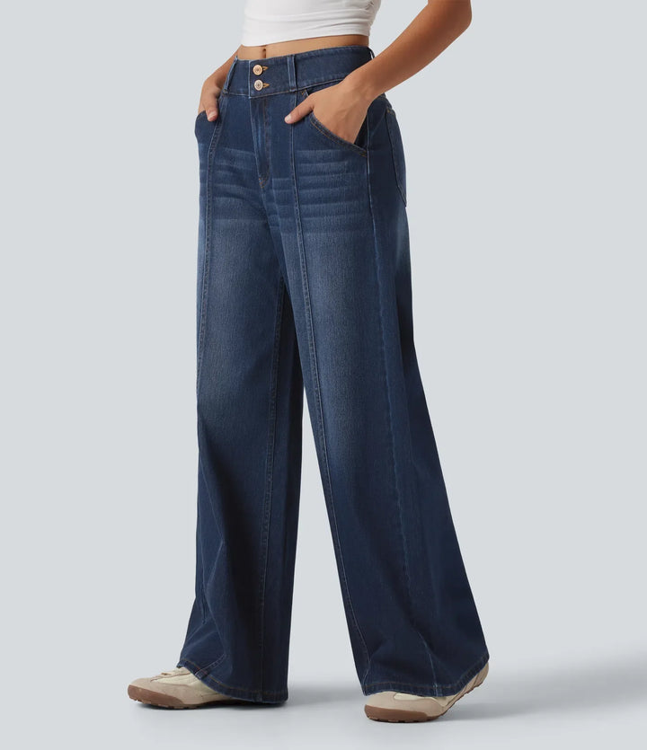 Halara Flex med medelhög midja vida ben vardagsjeans med fickor