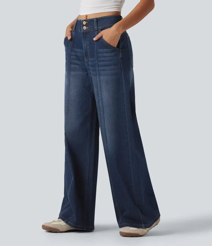 Halara Flex med medelhög midja vida ben vardagsjeans med fickor