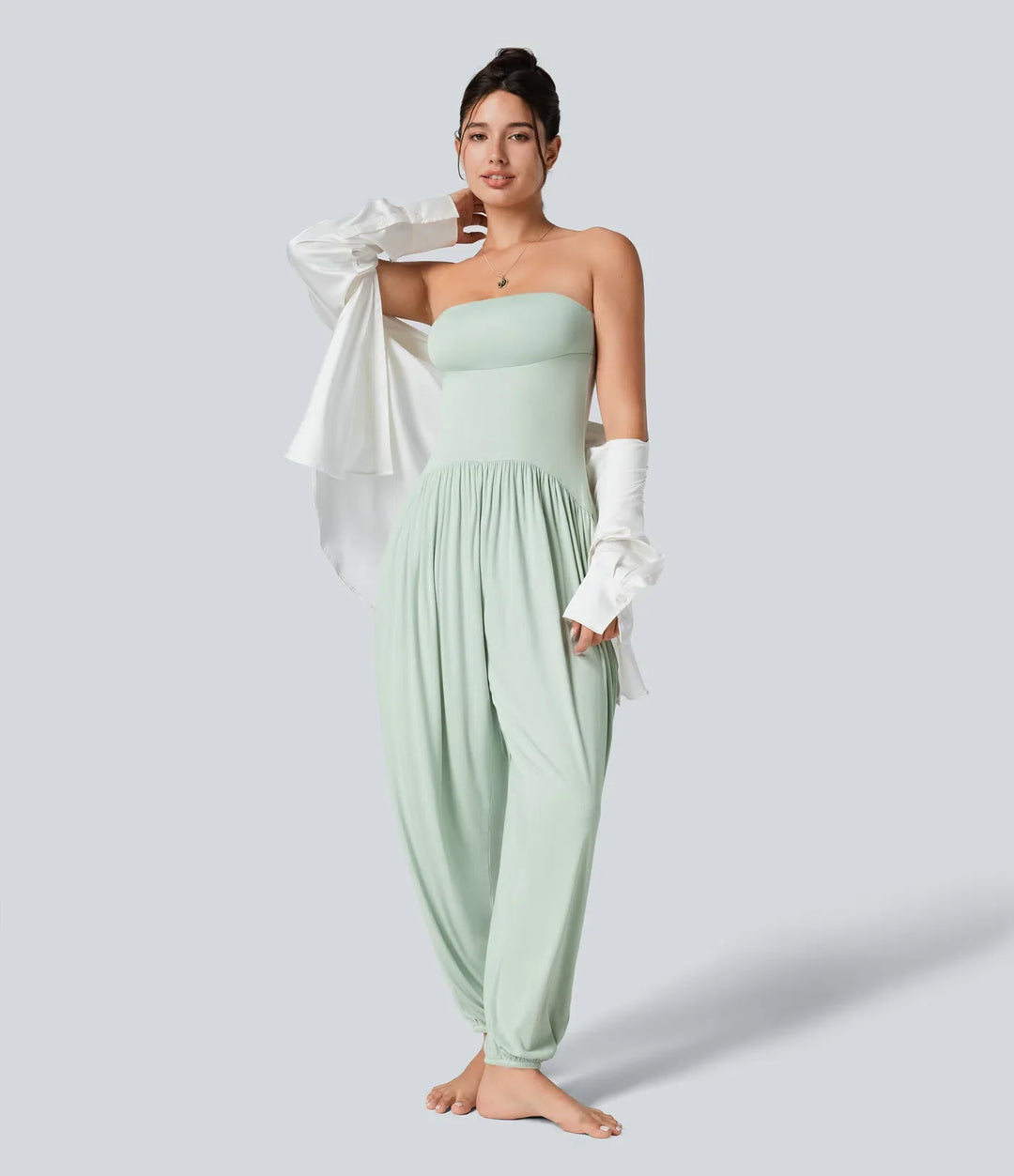 Ribbad tubmodell bar rygg sidoficka jumpsuit för vardag