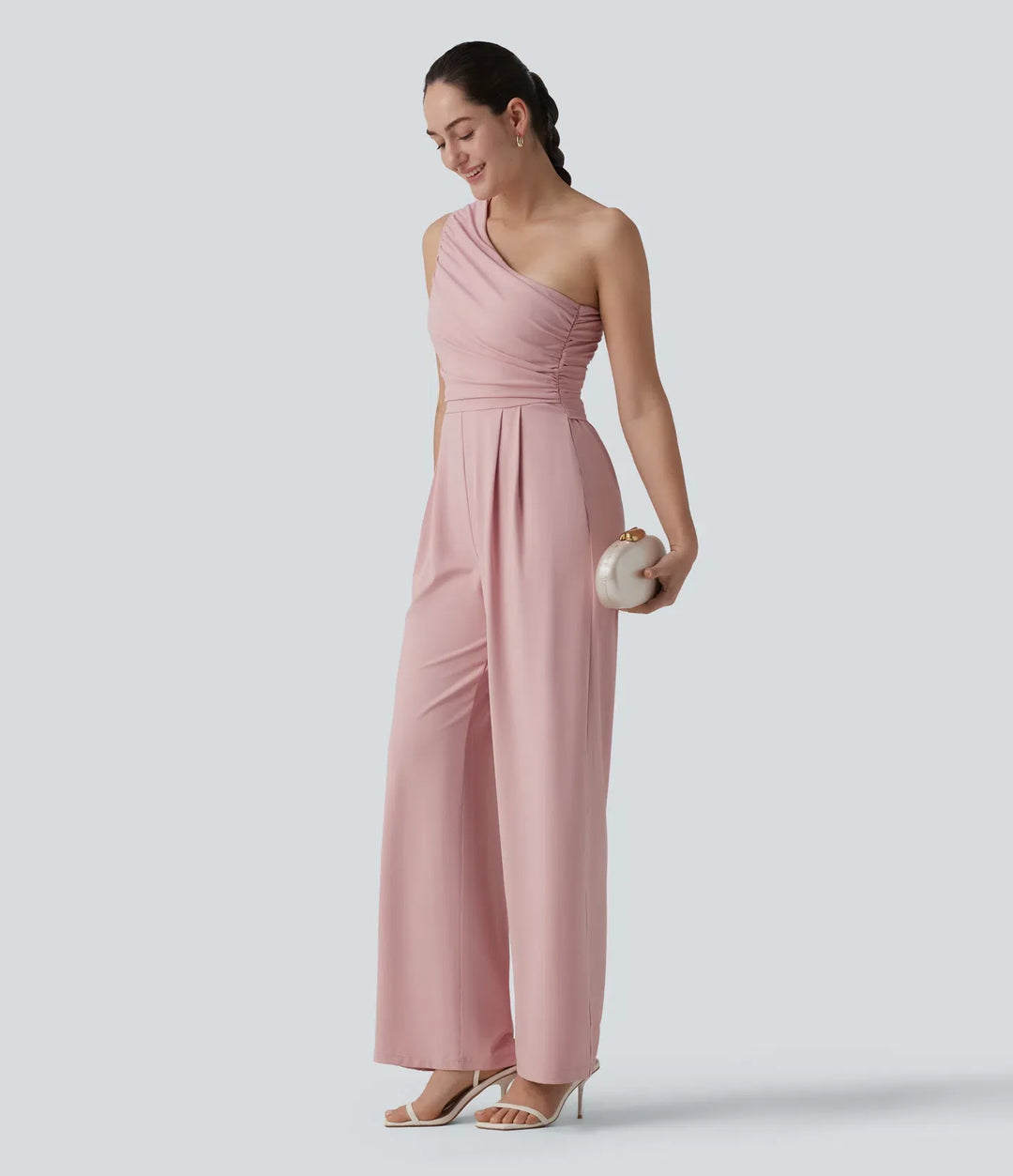 Enaxlad ärmlös rynkat inbyggd BH vardaglig jumpsuit med fickor-Easy Peezy