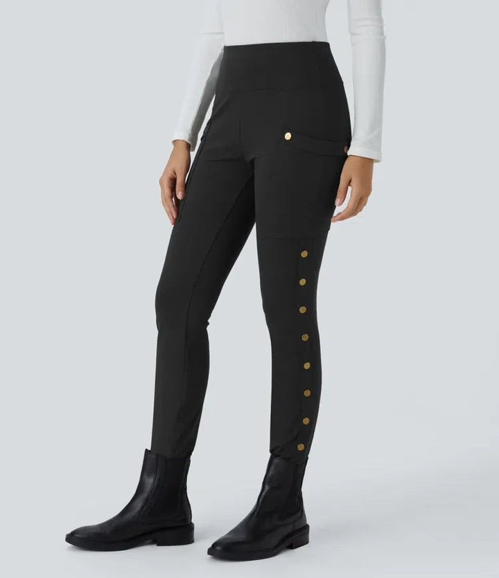 DayStretch högmidjad dekorativ ficka skinny ankel längd vardagsbyxor