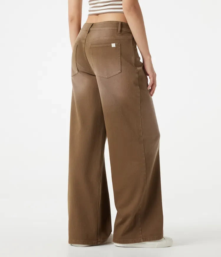 Halara Flex asymmetrisk med låg midja vida ben färgglad tvättad vardagsjeans med fickor