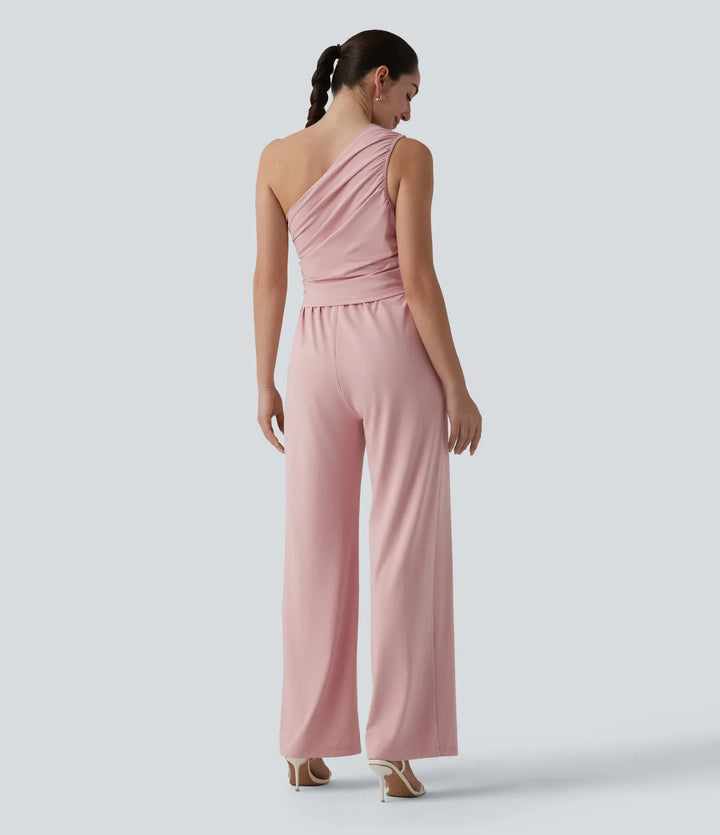 Enaxlad ärmlös rynkat inbyggd BH vardaglig jumpsuit med fickor-Easy Peezy
