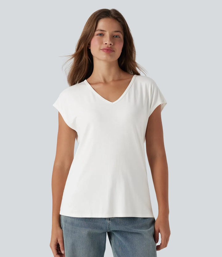 V-ringning kortärmad T-shirt för vardag