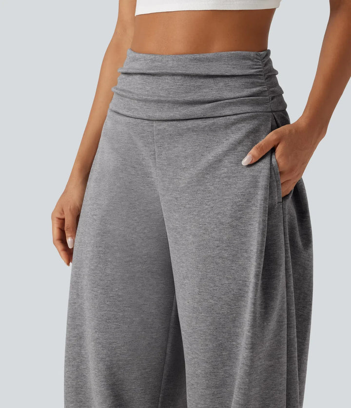 Med hög midja rynklad ballongmodell för vardag joggingbyxor med fickor