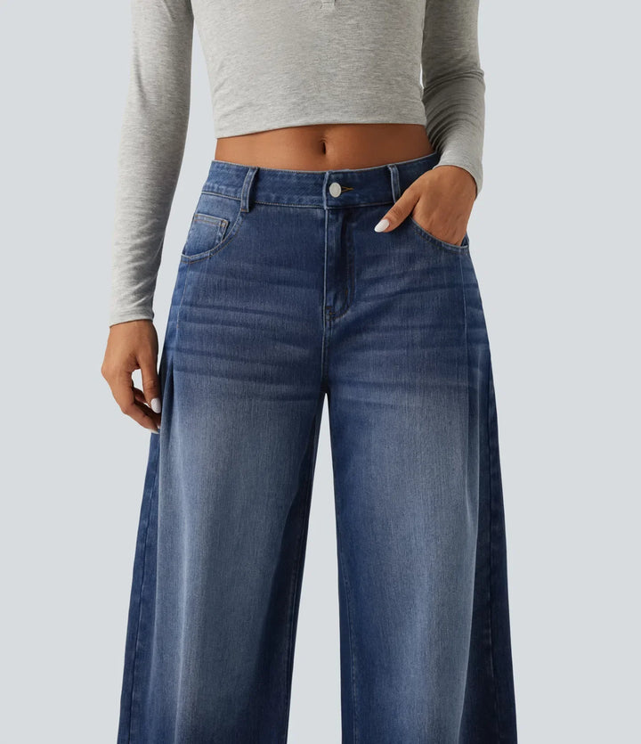 Lyckera Flex medelhög midja baggy vardagsjeans med fickor