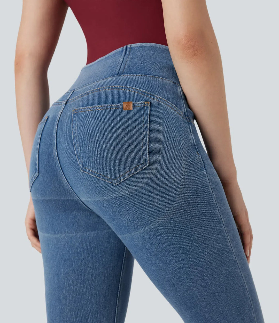 Lyckera Flex högmidjad rumplyftande magkontroll skinny denim vardaglig 7/8 leggings med fickor