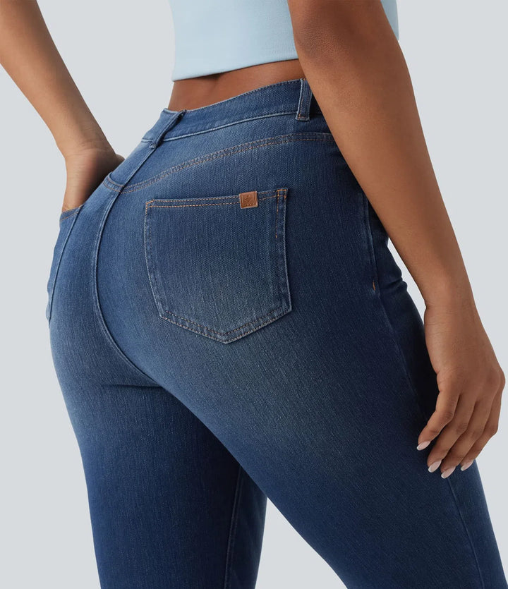 Halara Flex med hög midja slits capri för vardag smal jeans med fickor