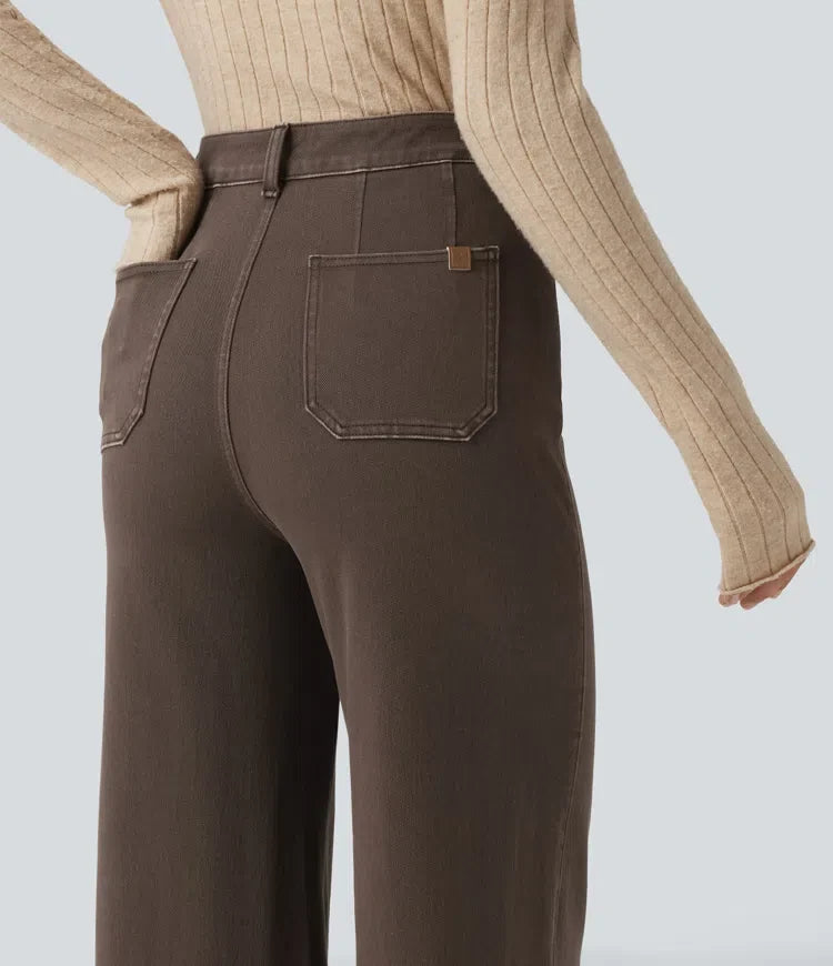 Halara Flex med hög midja och magkontroll vida ben färgglad vardagsjeans med fickor
