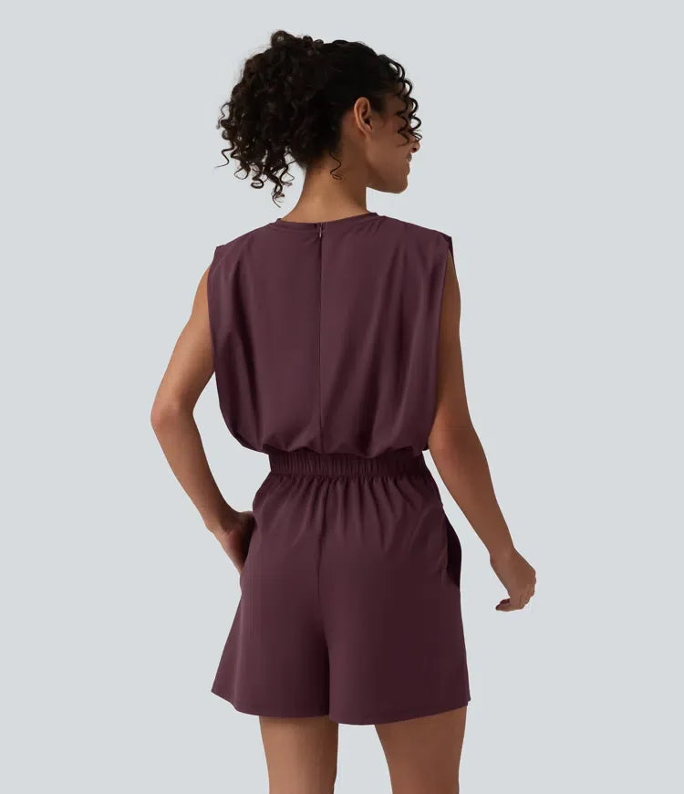 Rund halsringning ärmlös knytning framtill sval känsla playsuit för vardag med fickor – Easy Peezy – UPF50+