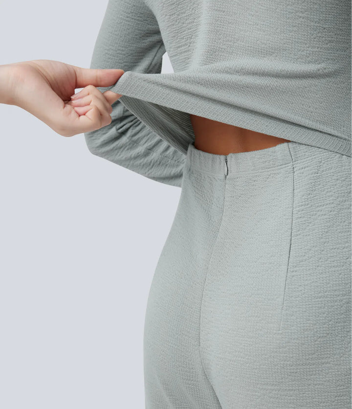 V-ringad långärmad vardaglig jumpsuit med fickor-Easy Peezy Edition