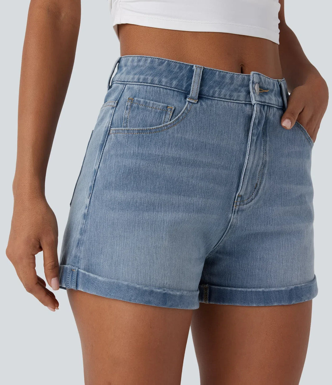 Halara Flex med medelhög midja dragkedja fickor denim vardagsshorts 3&