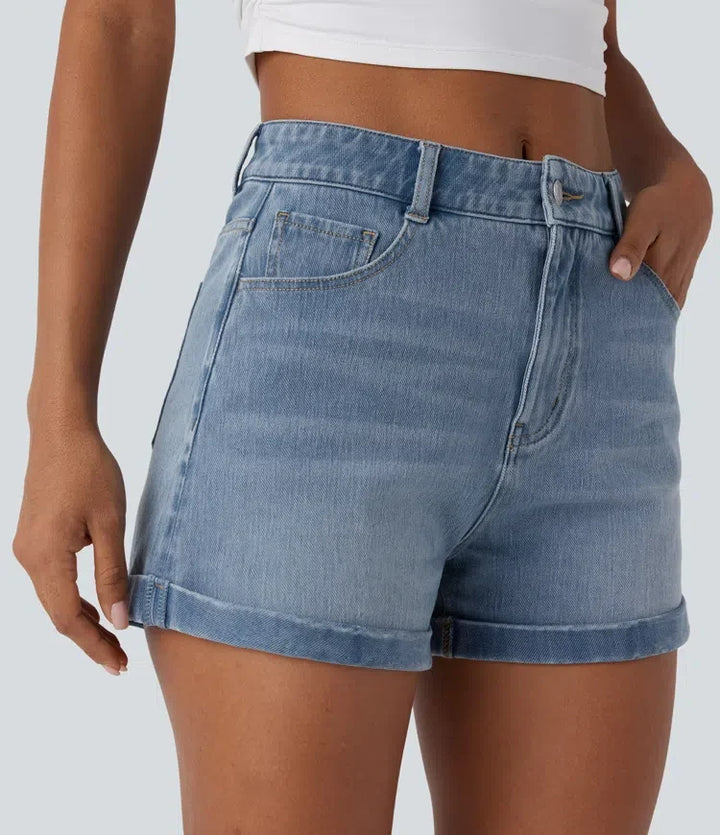 Halara Flex med medelhög midja dragkedja fickor denim vardagsshorts 3&