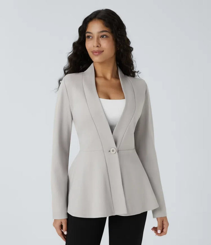V-ringad enkel front peplum-arbetsjacka