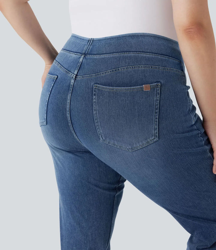 Halara Flex med hög midja och fickor tvättad för vardag bootcut jeans i plusstorlek