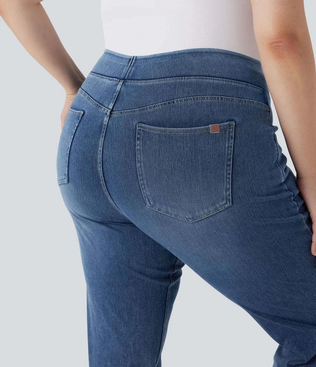 Lyckera Flex högmidjad fickor tvättad vardaglig bootcut plusstorlek jeans