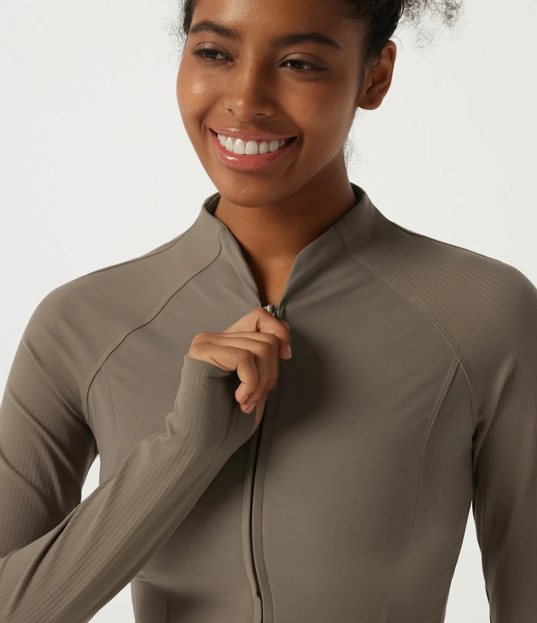 Lyckera UltraSculpt halvpolo långärmad yoga kurvig jacka med tumhål och fickor
