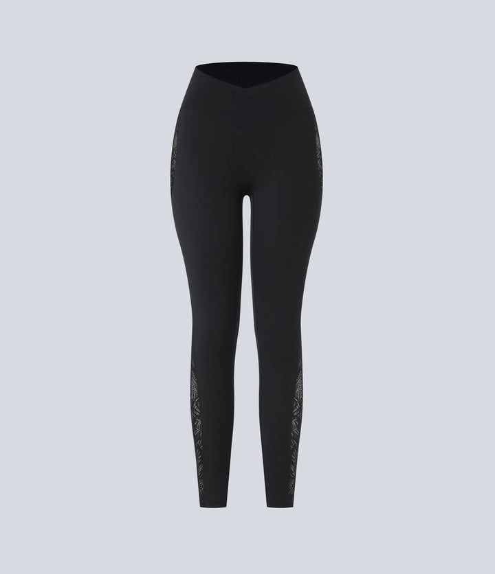 SoftlyZero med hög midja omlott kontrastspets ficka yogaleggings
