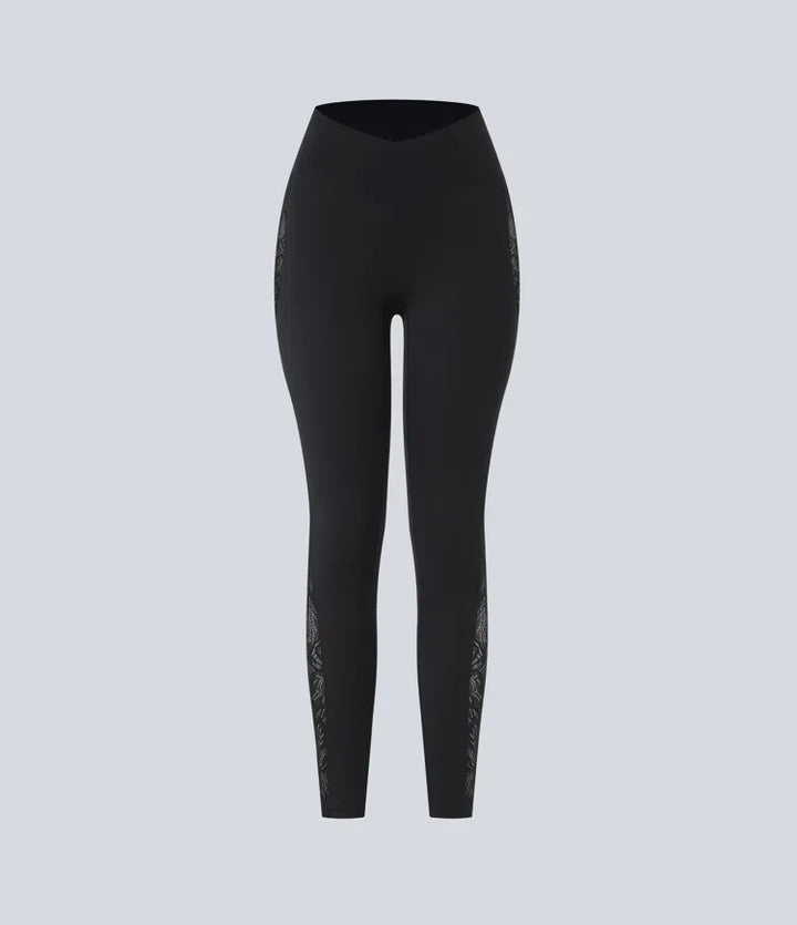 SoftlyZero högmidjad crossover kontrastspets ficka yogaleggings