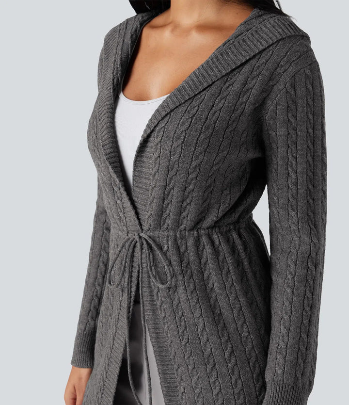 Med huva långärmad dragsko vardaglig lång modell cardigan