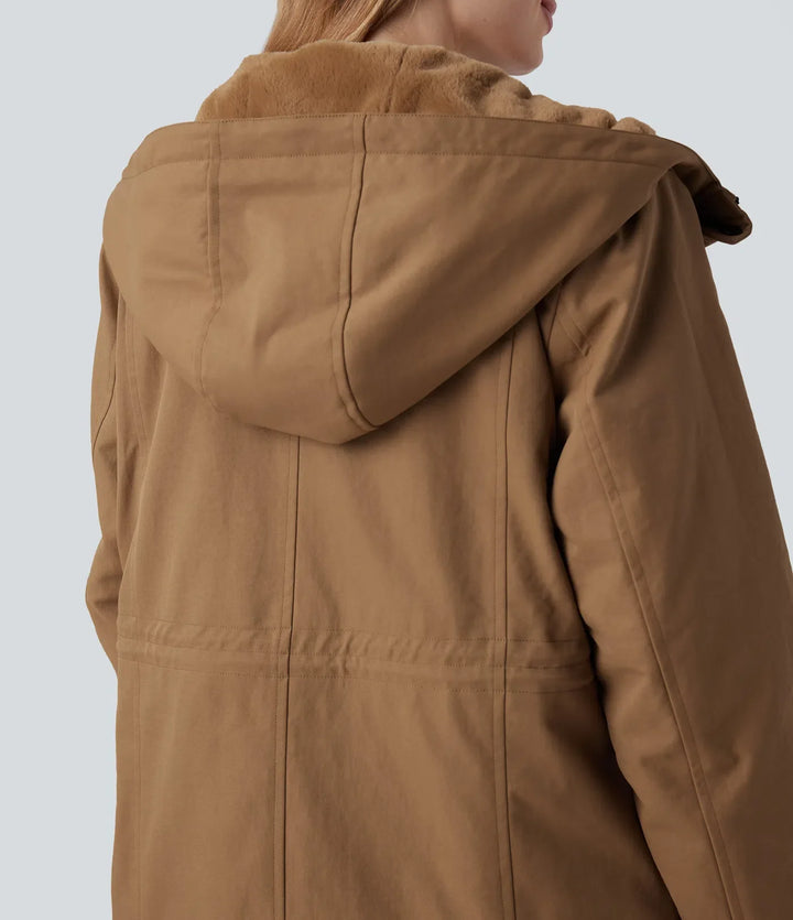 Med huva dragsko fleece vardaglig parka sherpajacka med fickor