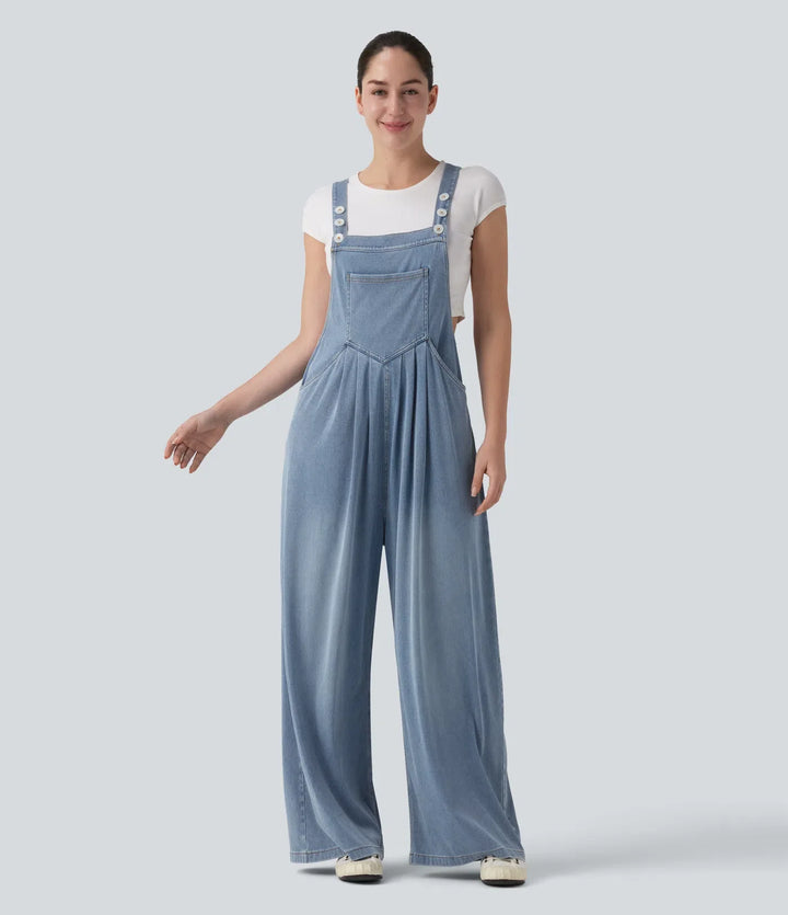 Lyckera Flex justerbara axelband draperad lyocell vardaglig baggy overall med fickor