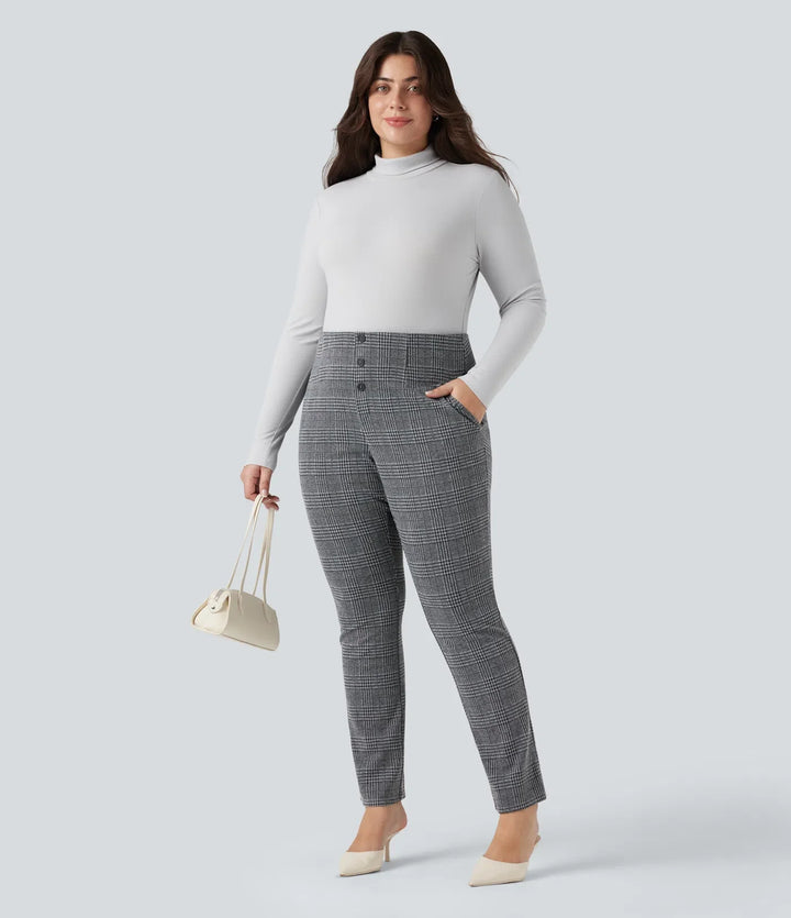 Lyckera Flex högmidjad hundtandsrutig skinny arbete plusstorlek byxor med fickor