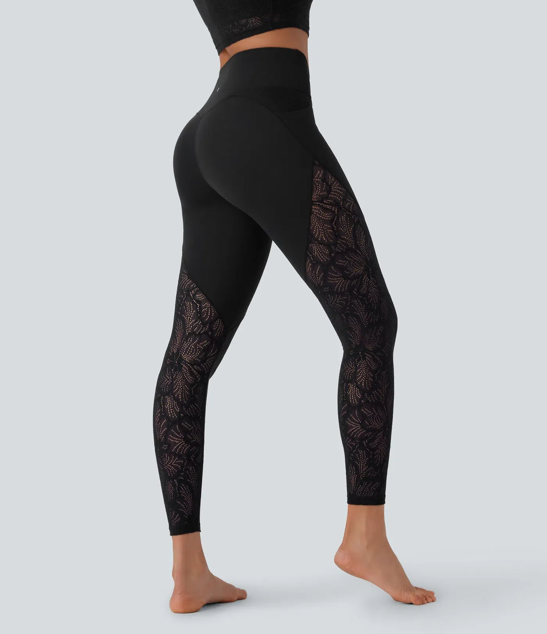 SoftlyZero högmidjad crossover ficka kontrastspets 7/8 yogaleggings
