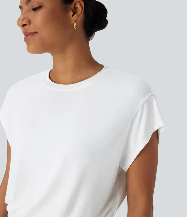 Rund halsringning kort fladdermus ärm T-shirt för arbete