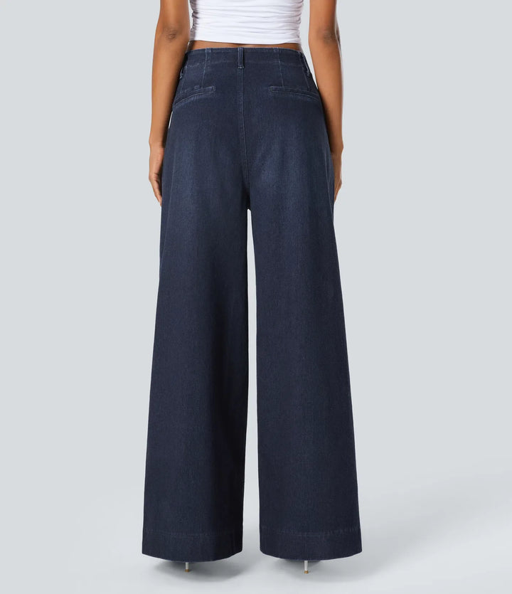 Halara Flex med hög midja och fickor tvättad för vardag vida ben jeans