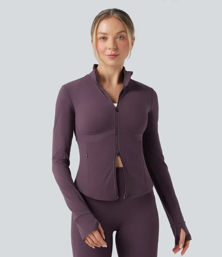 Lyckera UltraSculpt halvpolo push-upp långärmad tumhål yogajacka med fickor