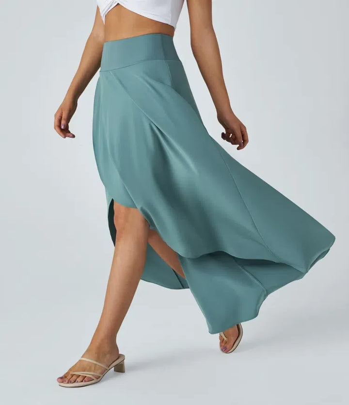 Breezeful med hög midja hög-låg volang 2-i-1 följsam snabbtorkande för vardag normal maxi kjol