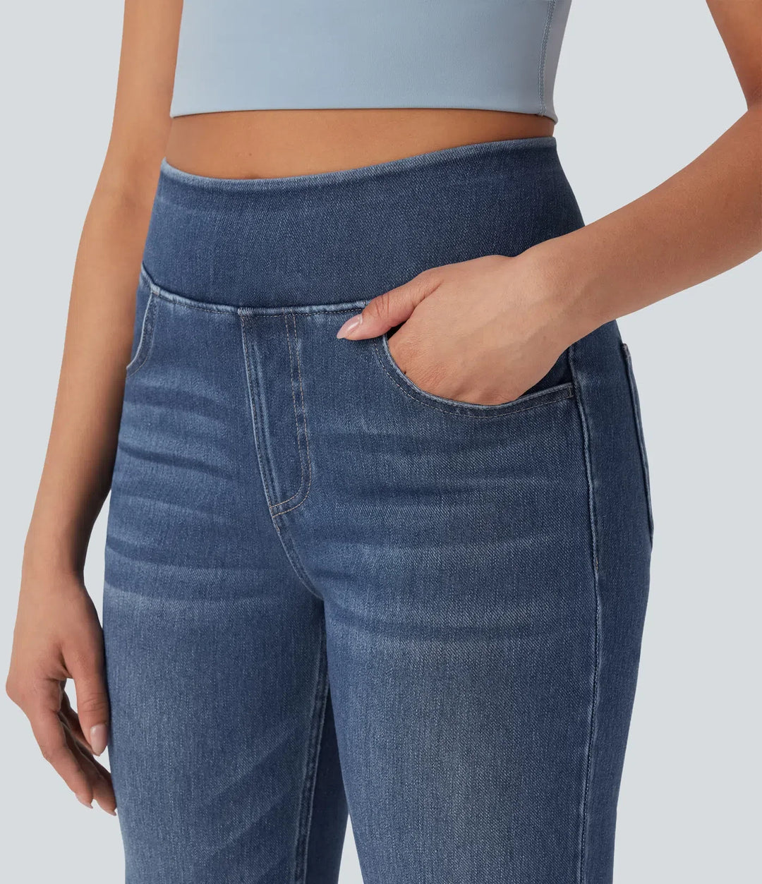 Halara Flex med hög midja och magkontroll tvättad för vardag bootcut jeans med fickor