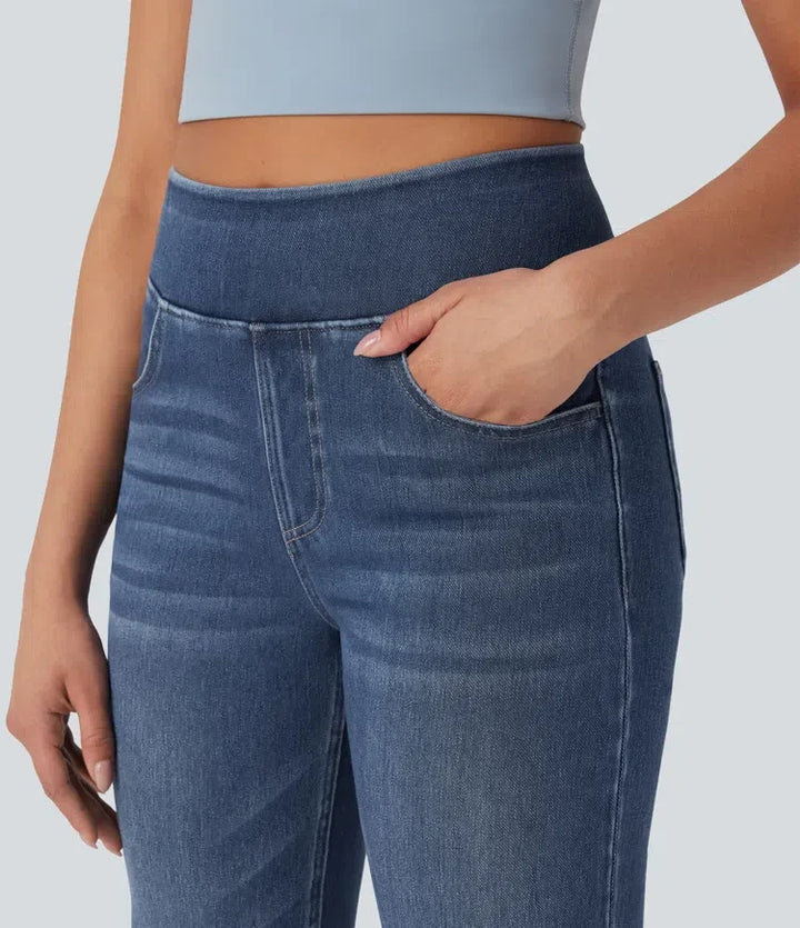 Halara Flex med hög midja och magkontroll tvättad för vardag bootcut jeans med fickor