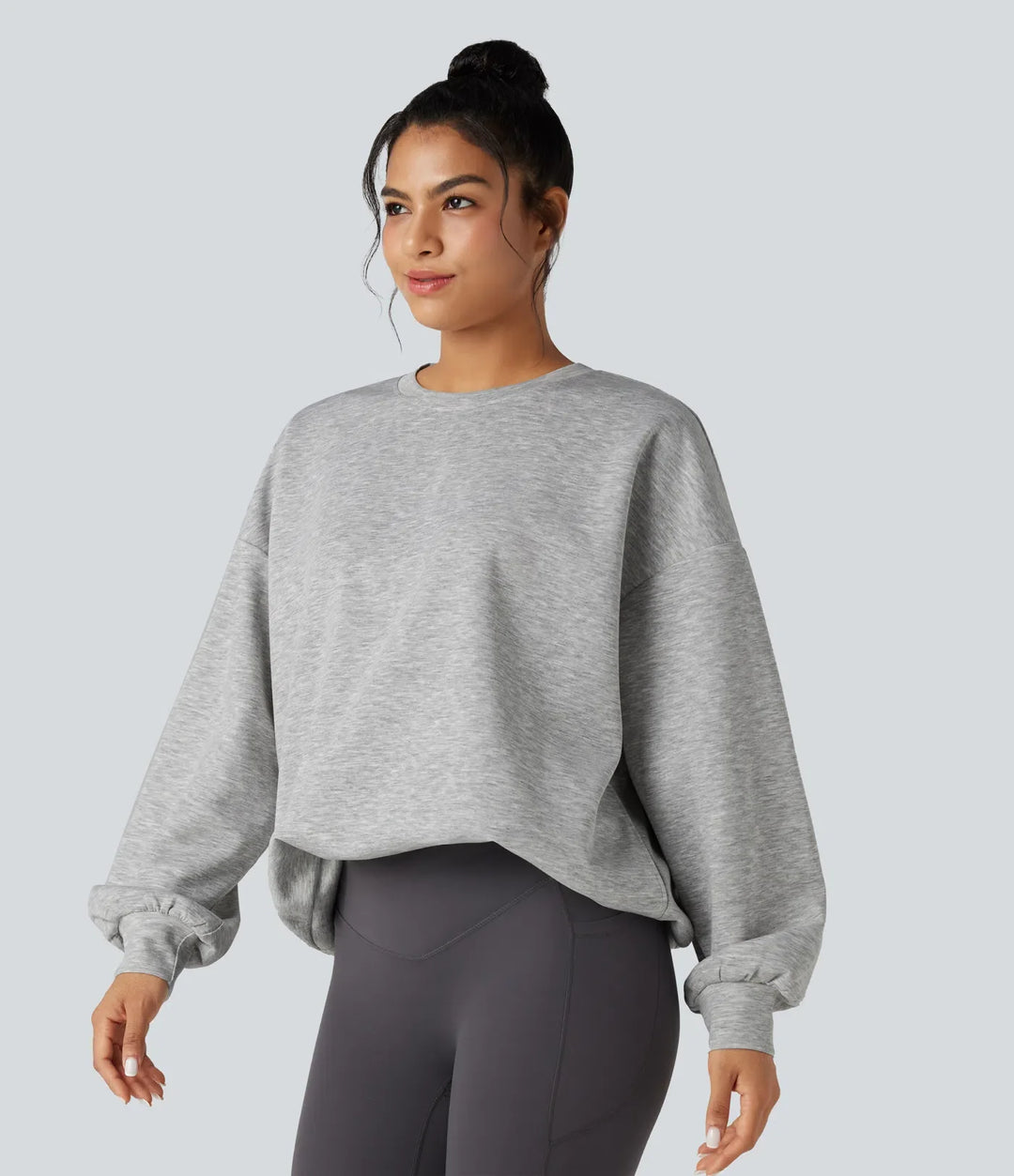 Rund hals långärmad avslappnad vardaglig sweatshirt med fickor