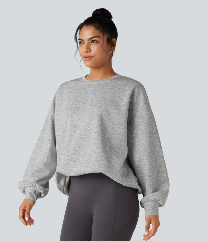 Rund hals långärmad avslappnad vardaglig sweatshirt med fickor