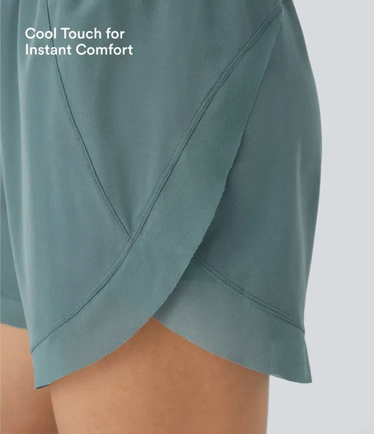 Med medelhög midja dragsko kontrastmesh 2-i-1 följsam löpning shorts 5&