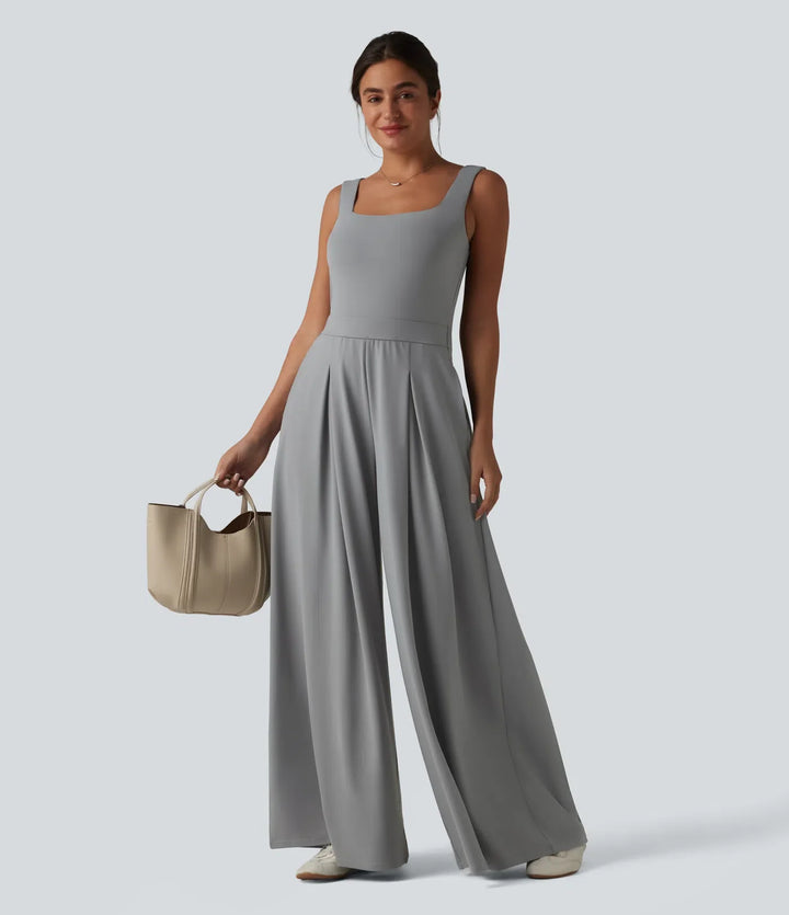 Fyrkantig halsringning baggy vardaglig jumpsuit med fickor-Easy Peezy Edition