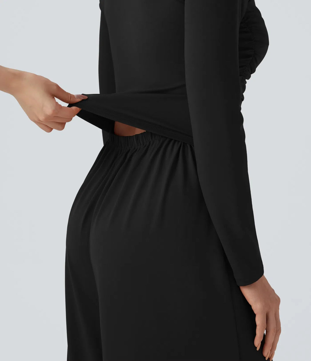 Hjärtformad urringning långärmad rynkat vardaglig jumpsuit med fickor-Easy Peezy Edition